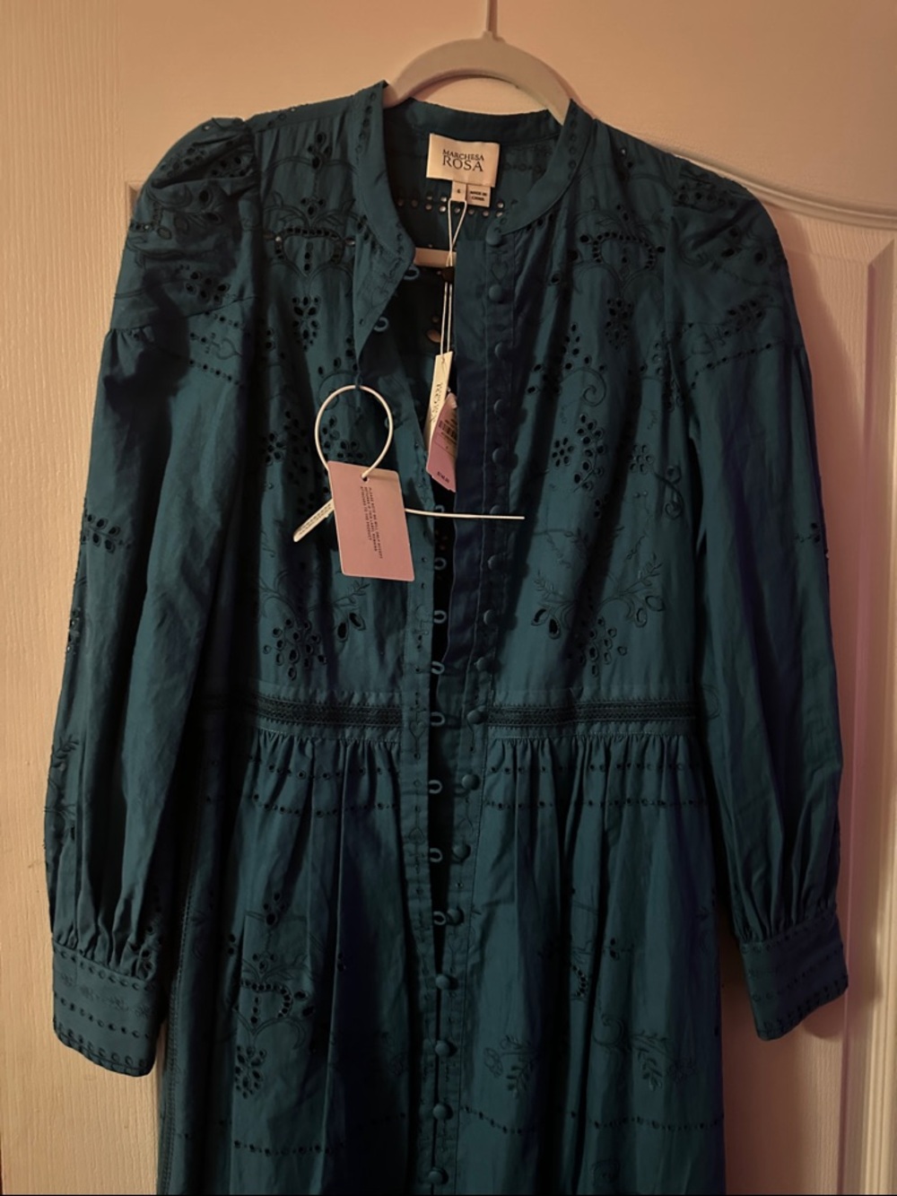 Teal Embroidered Button-Front Coat